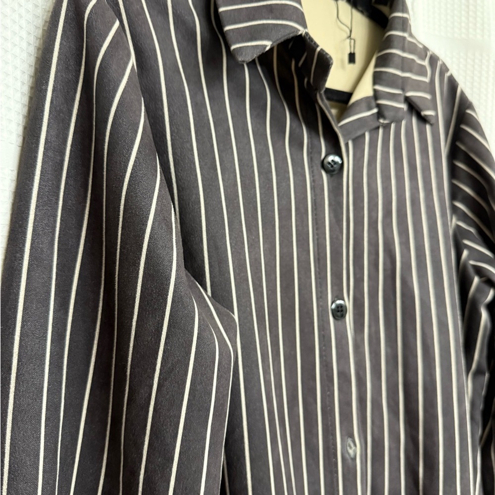 She Chocolate Gray and White Striped Shirt - Picture 3 of 10